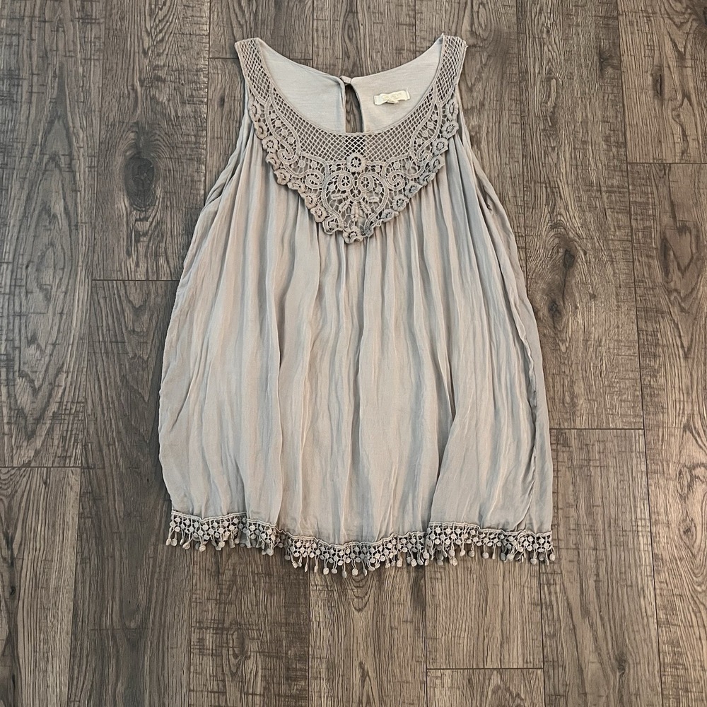 Giusy Silk Peasant Tank Top Small Embroidered Lace Boho Made‎ In Italy